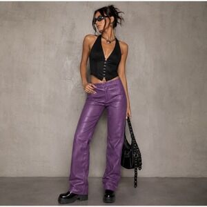 Y2K I Am Gia Zaros Faux Leather Pants M Purple High Waist Cyber Baddie Edgy